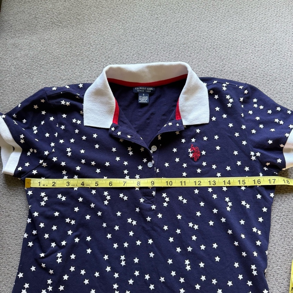 US.POLO ASSN. Womans Blue Shirt‎ With Stars White Collar Trimmed In Red SZ S top - Picture 4 of 5